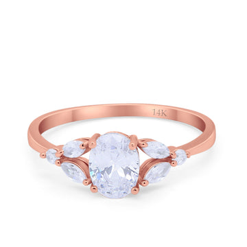 14K Rose Gold Oval Art Deco Engagement Ring Marquise Simulated CZ Size-7